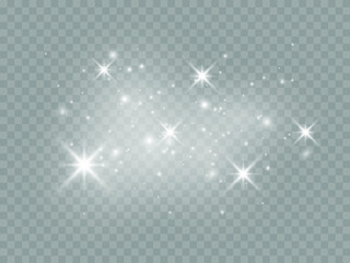 Set of white glowing lights effects isolated on transparent background Sun flash with rays and spotlight Star burst with sparkles	