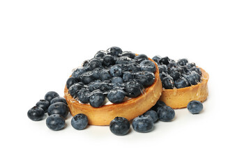 Tasty blueberry pies isolated on white background