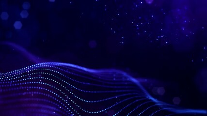 Wall Mural - glow blue particles form lines, surfaces, complex string structures in smooth motion like in microwo