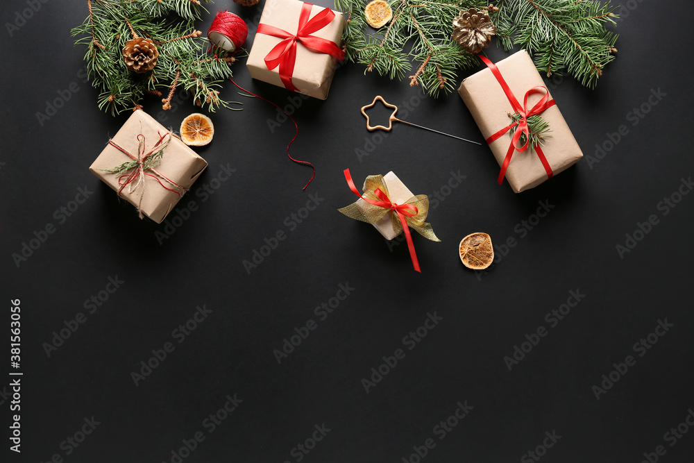 Beautiful New Year composition on dark background