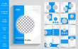 Modern Corporate Business Profile and 16 Pages Brochure Layout and Design with Multiple Shapes and blue color.