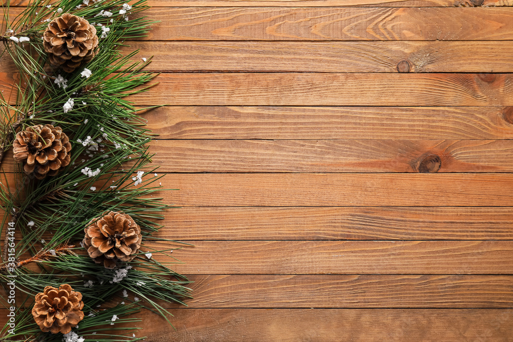 Beautiful Christmas composition on wooden background