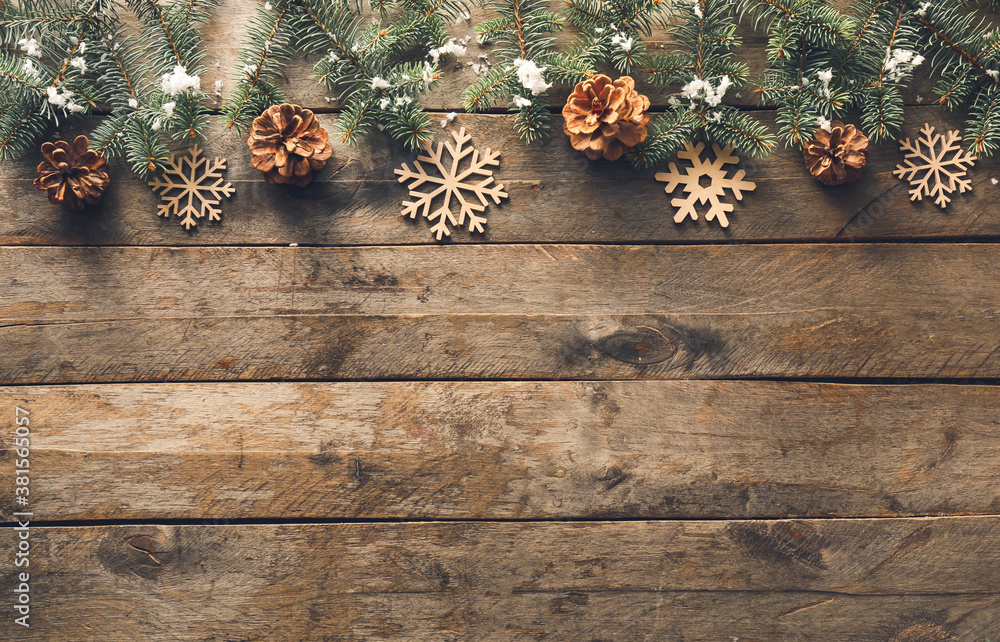 Beautiful Christmas composition on wooden background - obrazy, fototapety, plakaty 