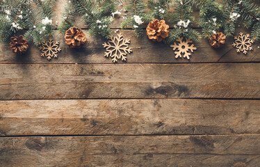 Beautiful Christmas composition on wooden background