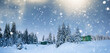 © belyaaa - Majestic winter landscape with snowy fir trees.  Winter postcard.