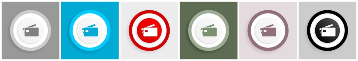 Poster - Credit card, bank, finance icon set, colorful flat design vector illustrations in 6 options for web design and mobile applications