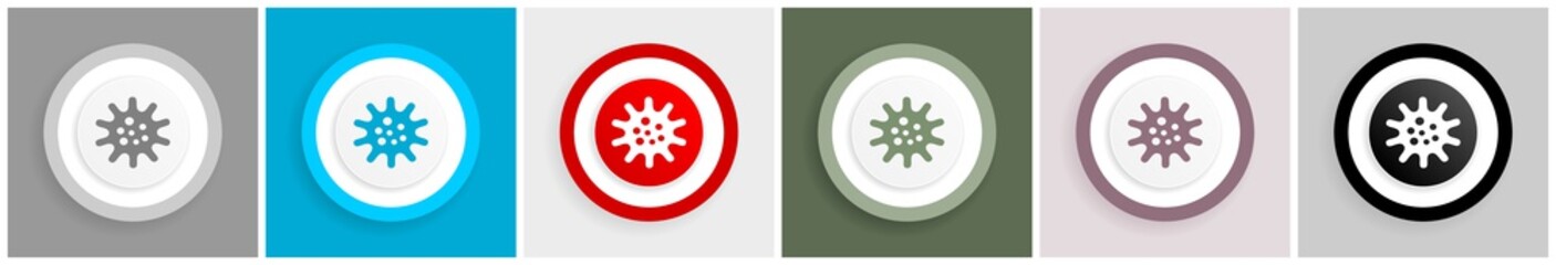 Aufkleber - Virus, coronavirus, covid-19, infection icon set, colorful flat design vector illustrations in 6 options for web design and mobile applications
