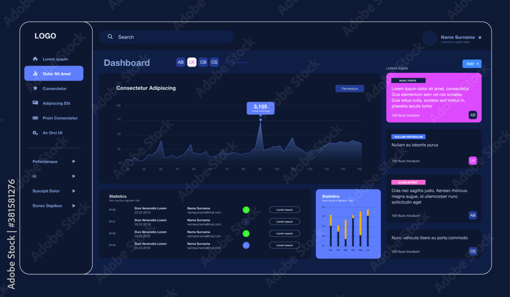 Dashboard UI. Modern presentation with data graphics. Admin panel ...