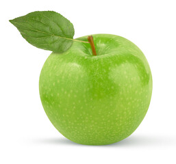 Wall Mural - Green apple with leaf Isolated on a white