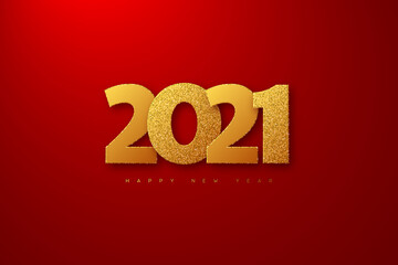 Wall Mural - 2021 New Year sign. 3d golden glitter numbers on red background. Vector illustration.