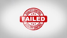 QUALITY CONTROL Failed Signed Stamping Text Wooden Stamp Animation. Red Ink On Clean White Paper Surface Background With Green Matte Background Included.