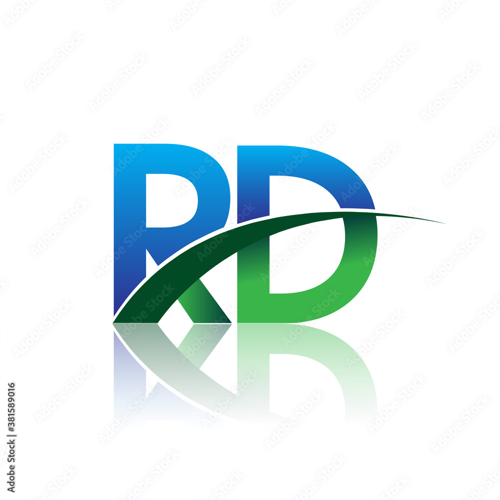 Name Rd Log initial letter RD logotype company name colored blue and green swoosh ...