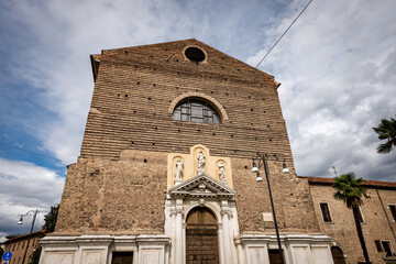 Wall Mural - Facade of the medieval Basilica of Santa Maria del Carmine (XII-XVI century) in Padua downtown, Piazza Francesco Petrarca, Veneto, Italy, Europe.