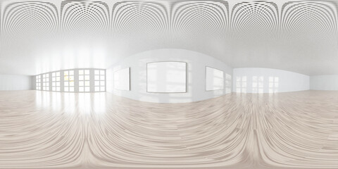 Wall Mural - empty room with white walls art gallery wall with empty picture frames3d rendering illustration 360 equirectangular panorama