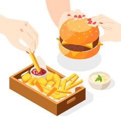 Canvas Print - Burger Menu Isometric Composition