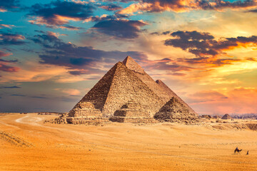 Poster - Egyptian pyramids at sunset