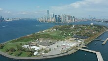 Flying Over Governor's Island Towards Downtown Manhattan