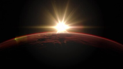 dawn on mars, the red planet in the sun. space in 4k
