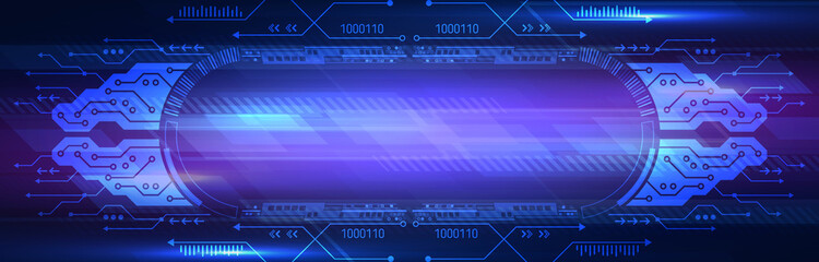 Abstract wide futuristic sci fi template. Digital technology concept on the blue background.