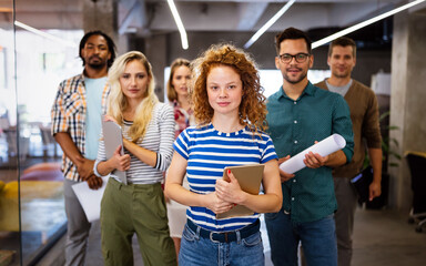 Successful company with happy employees in modern office