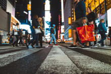 Time Square At Night, Blurried Concept Photo In New York