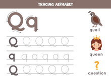 Handwriting Practice With Alphabet Letter. Tracing Q.