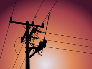 power outage concept : lineman is releasing the electricity of the transformer from the high voltage