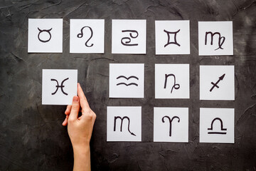 zodiac signs - horoscope astrology concept, top view