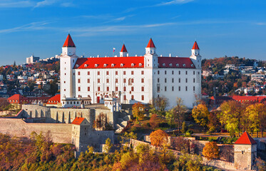 Wall Mural - Bratislava castle over Danube river and Bratislava old town, Slovakia