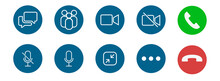 Set Of Video Call Icons. Video Conference. Collections Buttons Of On-line Video Chat App, Internet Talk, Call Technology. Web App Ui Display Template. Videoconferencing And Online Meeting Workspace