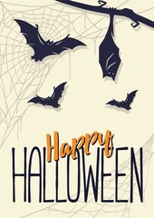 Naklejka na meble Colored halloween party invitation, banner, poster or postcard with scary horrible bats and spider web illustrations for october holiday design