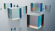© Alexey Brin - Abstract glass composition. 3d render of geometric shapes made of reflective and refractive material. Dispersion effects.