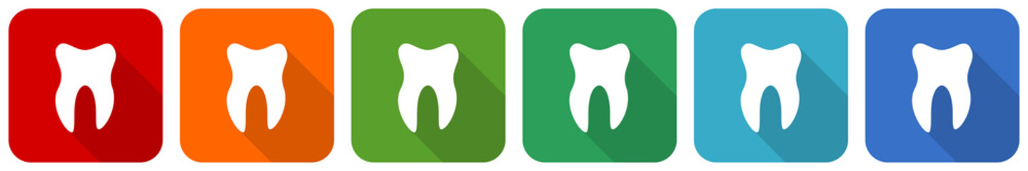 Aufkleber - Tooth icon set, flat design vector illustration in 6 colors options for webdesign and mobile applications