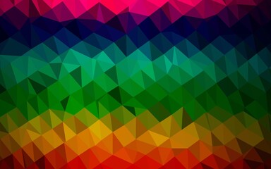 Dark Multicolor, Rainbow vector low poly cover. Triangular geometric sample with gradient.  Triangular pattern for your business design.