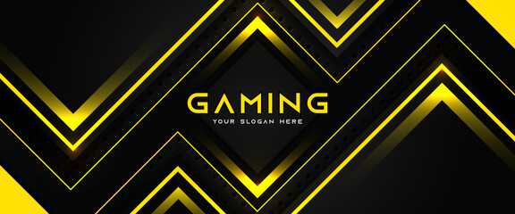 Wall Mural - futuristic yellow and black abstract gaming banner design template with metal technology concept. ve