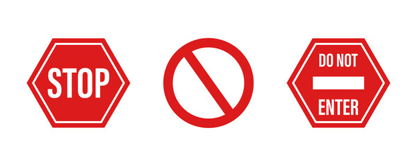 red stop sign . set of stop signs , vector icon . illustration on white background. do not enter .