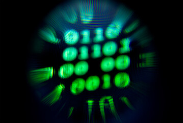Wall Mural - Blurry background with an abstract blur circle with a binary code. Blurry background. Abstract object in blur.