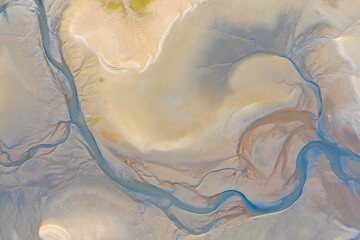 Aerial view of coast natural shape texture when low tide in Thailand