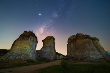 Wall Mural - Milky way raised above the hill, low noise low exposure stacking processed image