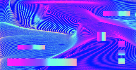 Wall Mural - Abstract technology background with warped and distorted laser grid. Vaporwave and synthwave style poster.