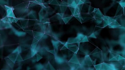Fototapete - Network connection structure.Low poly shape with connecting dots and lines on dark background.3d rendering Big data visualization. Seamless loop.