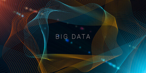Wall Mural - big data. conceptual abstract technology background with digital colorful waves wire flow