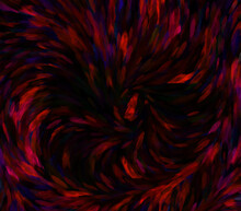 Abstract Fractal Spiral Red Violet Blue Brush Stroke In Impressionism Oil Art Style On Black Background 