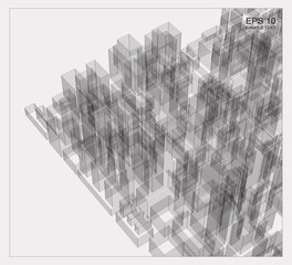 Abstract matrix wireframe space of building. 3D Perspective wireframe background. Vector.