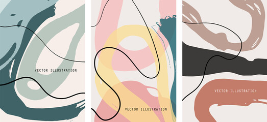 Creative color doodle art header set with different shapes and textures. Collage.