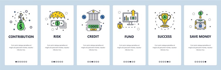Wall Mural - money contribution, risk and success. bank loan. money savings. mobile app screens, vector website b