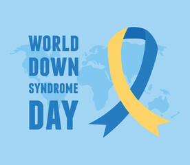 Canvas Print - world down syndrome day ribbon campaign map background