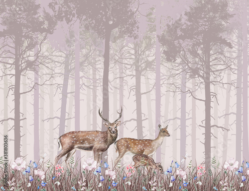Dekoracja na wymiar  jelen-w-rozowym-lesie