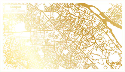 Wall Mural - Kanpur India City Map in Retro Style in Golden Color. Outline Map.