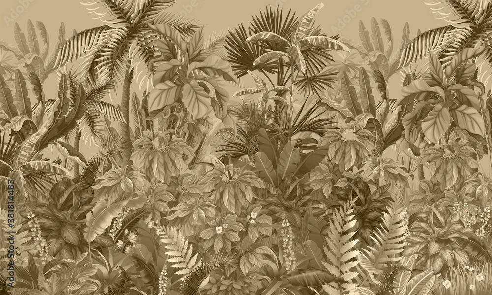 Tropical forest, jungle, sepia - obrazy, fototapety, plakaty 